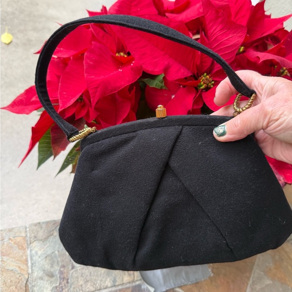 MM Malama Handbags - Vintage MM Malama Black Handbag  with Gold Accents 10”wide 7 “ height